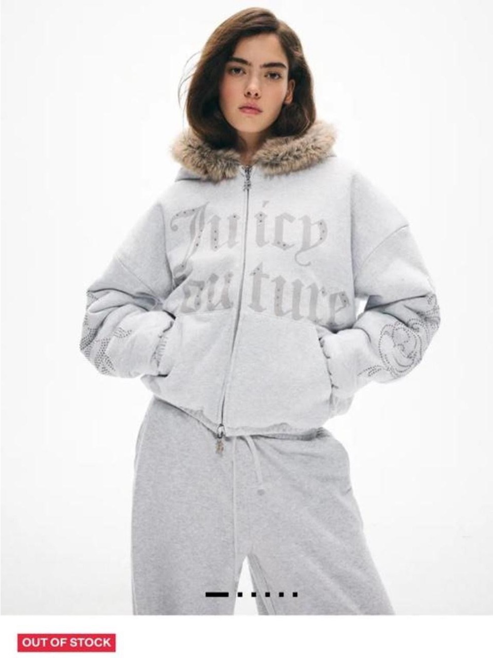 Juicy Couture Reversible Faux Fur Rhinestone Hoodie Jacket Grey Size M 🤍✨